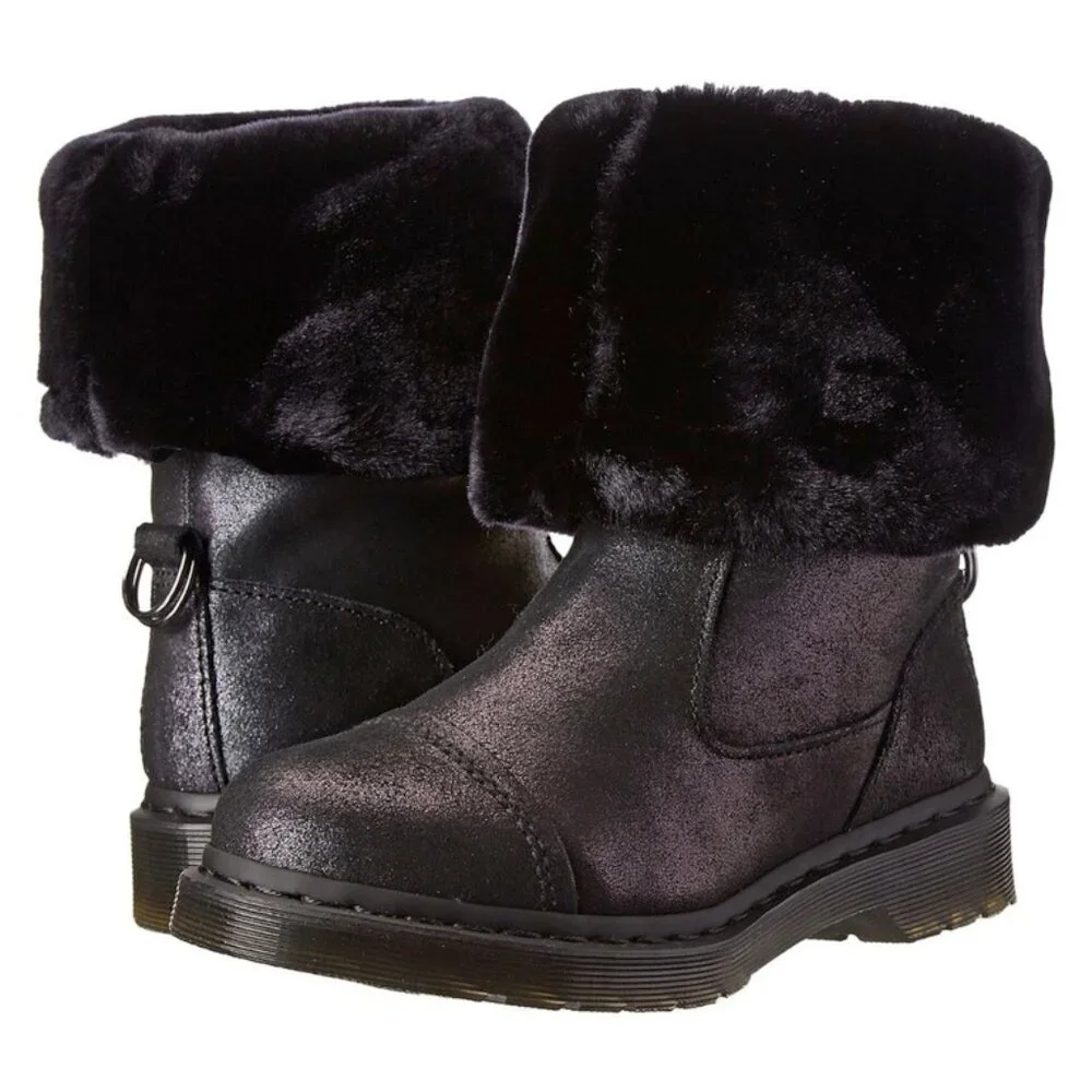 Dr. Martens Pasha Fold Down Faux Fur Crackle Suede Winter Boots